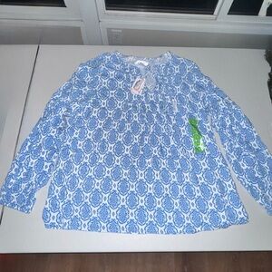 Stella Parker Women's Long-Sleeve Lace-Up Neck Paisley Print Blouse - Size Large